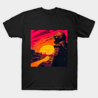 Man Looking At An Apocalyptic Synthwave Sunset T-Shirt